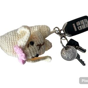Crochet Bunny Keychain with Pink Bow